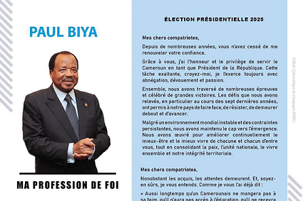 Présidentielles d&rsquo;octobre : Voici la profession de foi du candidat Paul Biya