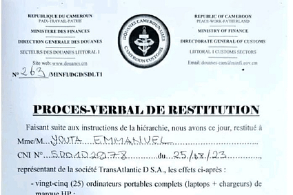 URGENT : Le matériel de scanning de Transatlantic démantelé au Port Autonome de Douala par la douane ( Procès verbal de restitution)