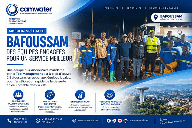 Ouest : Camwater déploie une mission spéciale Pour garantir une alimentation continue et de qualité dans la ville de Bafoussam