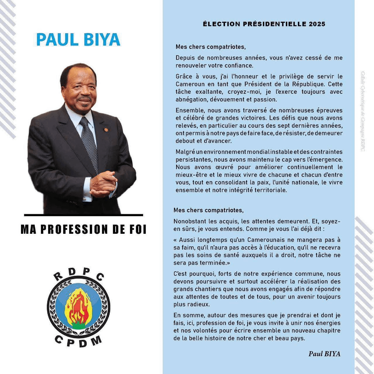 Présidentielles d'octobre : Voici la profession de foi du candidat Paul ...